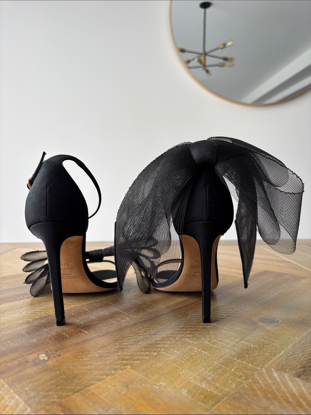 Jimmy Choo Black Tulle Bow Ankle-Strap Heels - Picture 3 of 6